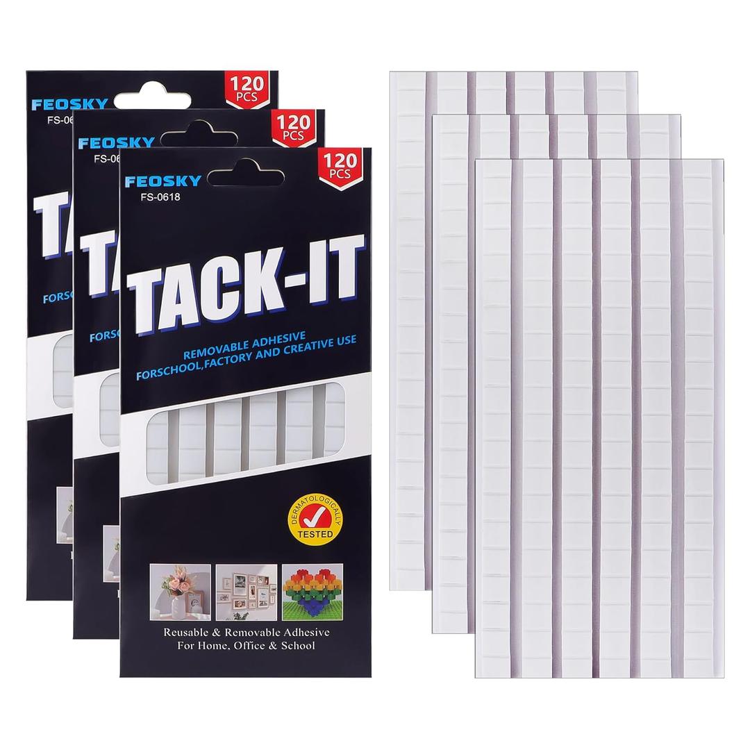 Feosky Adhesive Poster Sticky Tack Putty, Reusable and Removable Adhesive Putty, Mounting Putty for displaying Wall Paintings, Picture, Decoration, Crafts (White, Pack of 3)