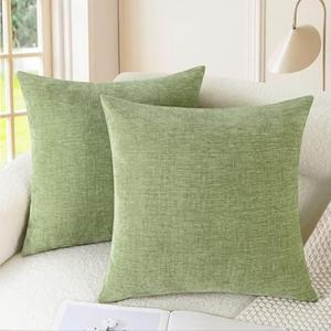 CaliTime Throw Pillow Covers Decorative 16 X 16 Inches Pack of 2 Cozy Chenille Cushion Case for Couch Sofa Bed Living Room Home Sage Green