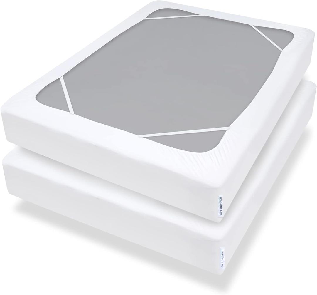 Twin Size Box Spring Cover with Smooth and Elastic Woven Fabric, Alternates for Bed Skirt, Wrinkle & Fading Resistant, Washable, Dustproof, White, 2 Pack