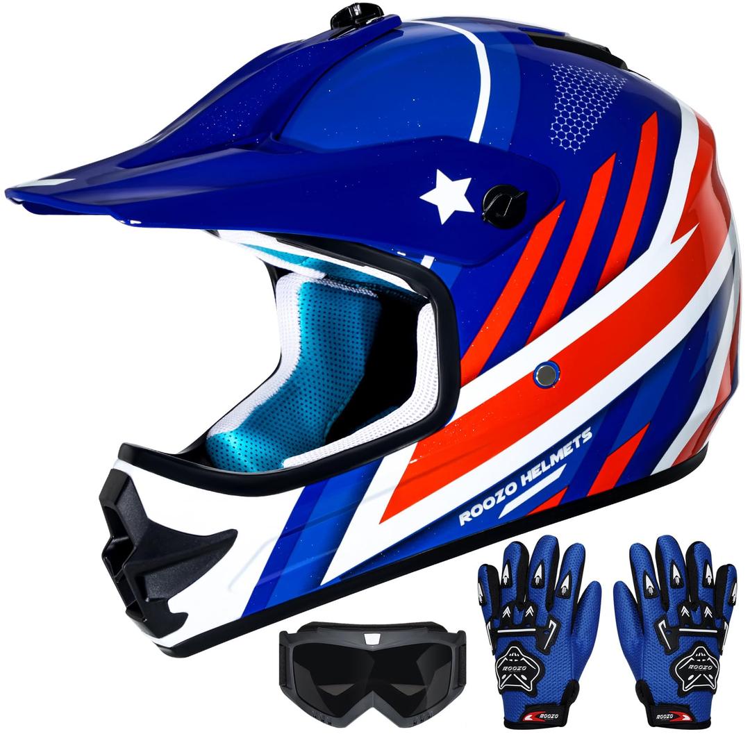 ROOZO Youth Kids Dirt Bike Helmet DOT Approved, Full Face Motocross Set, Size Large