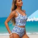 ZAFUL Tankini Swimsuit Tummy Control Bathing Suits Two Piece Swim Top with High Waisted Bottom (Blue, XXL)