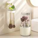 Makeup Brush Holder with Cleaner 360 Rotating Clear Dustproof Cosmetic Organizers with Lid for Vanity