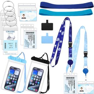 Cruise Ship Essentials 2025 Must Haves Set, 2 Pack Lanyards for Cruise Ship Cards with Id Holder and 4 Pack Cruise Luggage Tags Holder with 2 Waterproof Phone Pouch & 2 Cruise Chairs Towel Bands