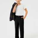Haloumoning Boys School Uniform Chino Pants Kids Elastic Waist Pull on Twill Pants with Pockets, 27 (Black)