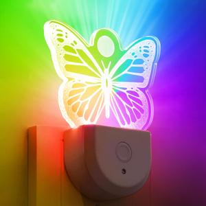 2 Pcs Butterfly Night Light for Kids Plug in Wall 8 RGB Color Changing Butterfly Night Lights with Dusk to Dawn Sensor for Girl Children Nursery Toddler Bedroom Decor Birthday Gifts