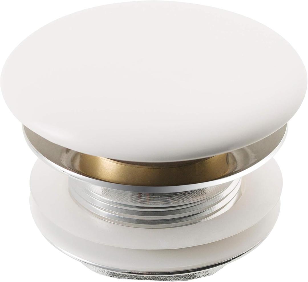 KRAUS PU-20GWH Gloss White Pop-Up Drain with Porcelain Ceramic Top for Bathroom Sink without Overflow