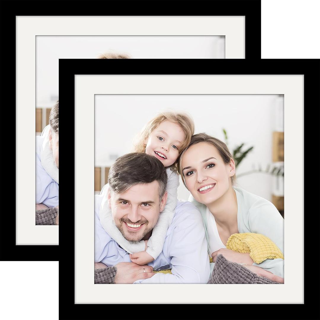 Picture Frames 10x10 2 Pack Made of Solid Wood Black for Wall Mounting and Tabletop Display