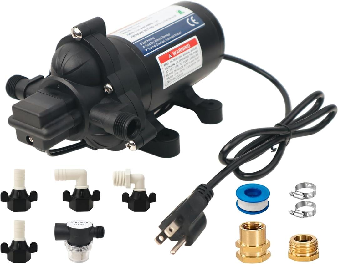 T33 Automatic On-Demand Diaphragm Pump 115Vac, 4.0GPM, 45PSI, Industrial Water Pressure Pump for Kitchen, Bathroom, RV, Marine Yacht, Caravan, Garden