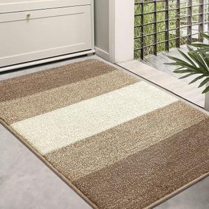 Kitinjoy Indoor Outdoor Door Mat, 36x24 Non-Slip Absorbent Dirt Trapper, Low-Profile Washable Inside Entrance Front Floor Mat, Sturdy Soft Entry Doormats for Entryway, Khaki