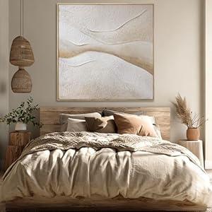 Earth Tone Beige Brown Abstract Wall Art, Mid Century Geometric Oil Painting, Framed Organic Shape Artwork for Living Room Bedroom Office 40x40 Inch (White)