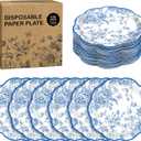 Kochorie 100 Pieces Blue Flower Paper Plates 7 Inches Disposable Floral Paper Plates Scalloped Blue Chinoiserie Vintage Flower Dessert Plate for Wedding Birthday Holiday Party Decor Supplies