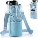 Water Bottle Holder with Strap for Hydroflask 32oz 40oz, Carrier Sling Bag with Phone Pocket Water Bottle Sleeve for Men Women Hiking Camping Travelling (Blue)