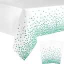 2 Packaging White and Green Plastic Tablecloth, 54 inch x108 inch Rectangular Disposable dot Party Table Cover, Suitable for Birthday, Graduation, Restaurant, Wedding Decoration Tablecloth