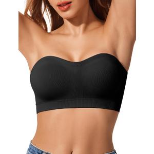 LetsJoli Strapless Bras for Women Push Up Bandeau Wireless Tube Padded Bra | Supportive Non Slip, Ribbed Soft, For Large Breast, Straps for Off Shoulder & Halter Bra, No Underwire(Black M)