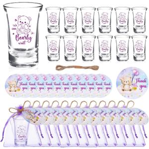 50 Sets Purple Baby Shower Favors for Guest Boy Girl Theme Party Gift | Includes We Can Bearly Wait Acrylic Clear Shot Glasses Thank You Cards Twine Organza Bags for Birthday Gender Reveal