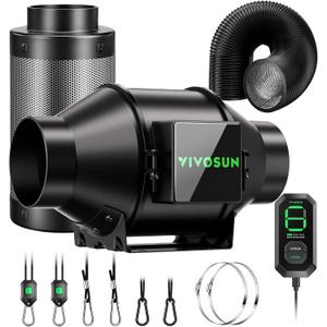 VIVOSUN Smart Air Filtration G4 Kit 4", AeroZesh G4 Inline Duct Fan with E12 Speed Controller, Carbon Filter & 8' Ducting, Cooling & Ventilation System for Grow Tents, Indoor Gardening, Hydroponics