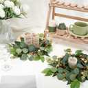 2 Pcs 4 Inch Mini Eucalyptus Wreaths for Candles, Spring Candle Rings with Olive Leaves Berries Candle Garland Pillar 3.94 Inch Small Wreath Decor for Centerpiece Cabinet Table