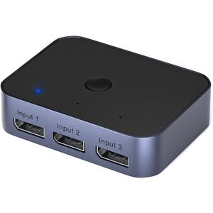 Bi-Directional DisplayPort 1.4 Switcher, 3 in 1 Out 8K DP Switcher Box Supports 8K 30Hz / 4K 120Hz Compatible with TVs Monitors Laptops PC Projectors etc