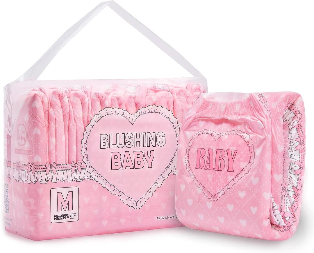 Littleforbig Printed Adult Brief Diapers 10 Pieces - Blushing Baby Pink(M)