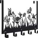 Geelin Metal Hummingbird Flower Over The Door Hooks Wildflowers Over The Door Nature Wall Decor with 5 Hooks Towel Holder for Bathroom Bedroom Kitchen Living Room Home Decor Gift
