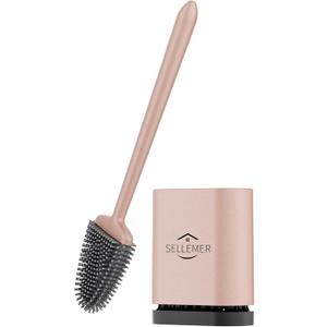Sellemer Toilet Brush and Holder Set - Flexible Toilet Bowl Brush Head with Silicone Bristles, Compact Size for Storage and Organization, Ventilation Slots Base (1 Pack, Rose Gold)