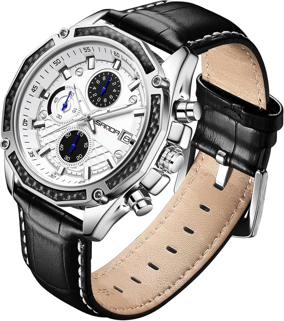 Mens Watches for Men Analog Quartz Watches with Waterproof Chronograph Calendar Leather Strap Stainless Steel Watch,Classic Stylish Fashion Sport Casual Business Wristwatch