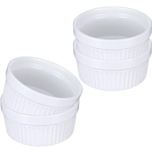 4 Pack Ramekins 12 Oz Oven Safe, Creme Brulee Set, Porcelain Souffle Dish for Baking, Soup Bowls for French Onion Soup White