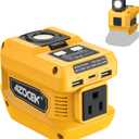Azocek 220W Power Inverter Compatible with Dewalt 20V Battery(Battery not Included), DC 20V to AC 110V, 2 USB Ports & 1 Type-C Fast Charging, 400LM LED Work Light