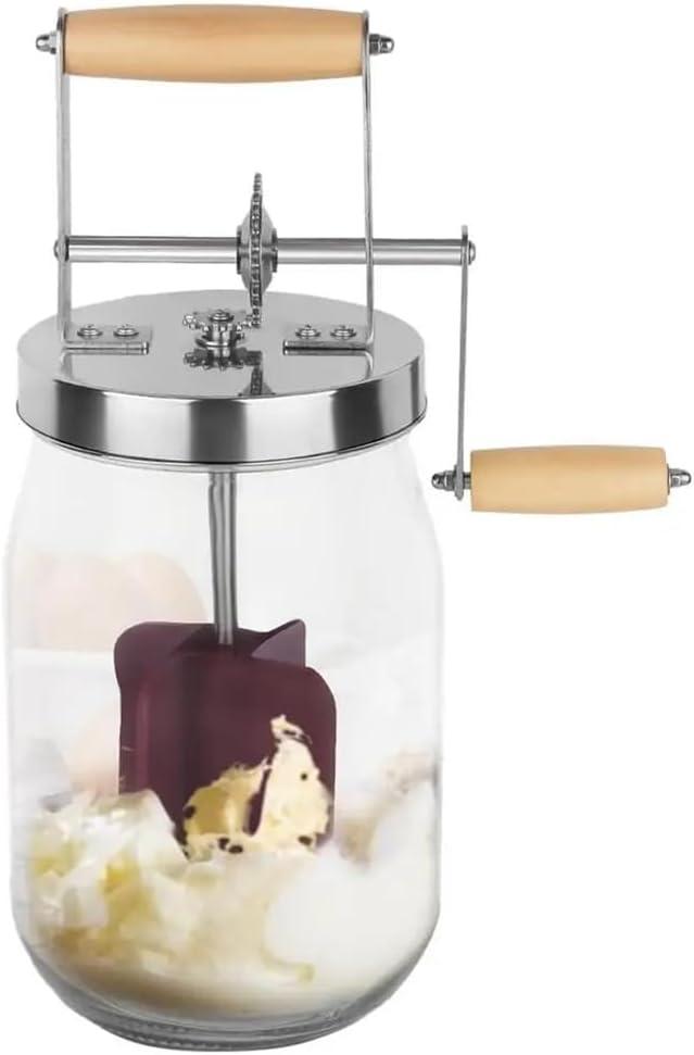 Hand Crank Butter Churner Manual Butter Maker Cream Mixer Silicone Food Stirring Tool Jar Kitchen Accessories 1L