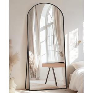 Full-Length Floor Mirror with Stand, 58"x18" Arched Style Full Body Standing Mirror for Bedroom, Living Room, Gym, Dorm - Shatter-Resistant & Easy Assembly, Black