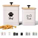 Dog Treat Container Airtight Set of 2 - 8x6 & 7x5 inch Iron Dog Treat Jars for Kitchen Counter with Airtight Bamboo Lids - 20 Cup Capacity Pet Treat Container Set - Doggie Cookie Jar - Treats Canister