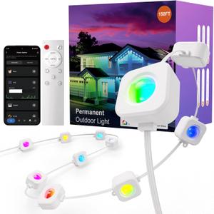 Fitop Permanent Outdoor Lights, 150FT RGB Outdoor Lights for House Decor, Smart Eaves Lighting, Extendable LED Strip with IP67 Waterproof, Music Sync, APP/Voice/Remote Control, Alexa/Google Compatible