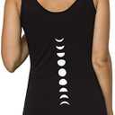 TREELANCE Organic Cotton Yoga Workout Tank Top Moon Phases Shirts Tops Tees Tanks for Women, Size Large