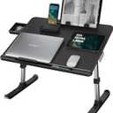 Laptop Desk for Bed, NEARPOW XXL Bed Table for Laptop and Writing, Adjustable Computer Tray Foldable Laptop Stand for Bed or Sofa W/Anti-Slip Faux Leather,Removable Stopper, Book Stand & Drawer Black