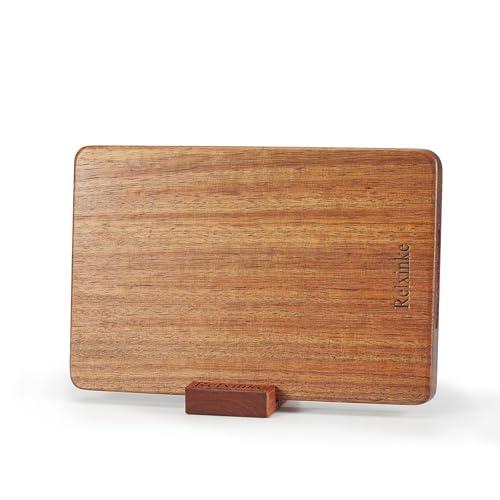 Relxinke Solid Teak Wood Cutting Board One Piece Non Glued Thick Crack Resistant Wooden Chopping Board with DeepJuice Grooves Built in Handles for Kitchen Meat Vegetable 12x8 IN