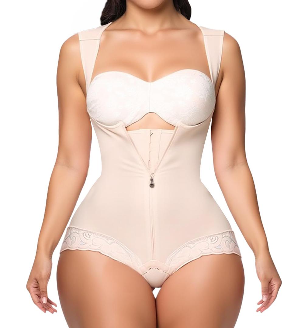PJCBTR Fajas Colombianas Moldeadoras Faja Colombiana Tummy Control Body Shaper Tummy Control Bodysuit Shapewear Para Mujeres Full Body Waist Trainer for Women (Beige, L)