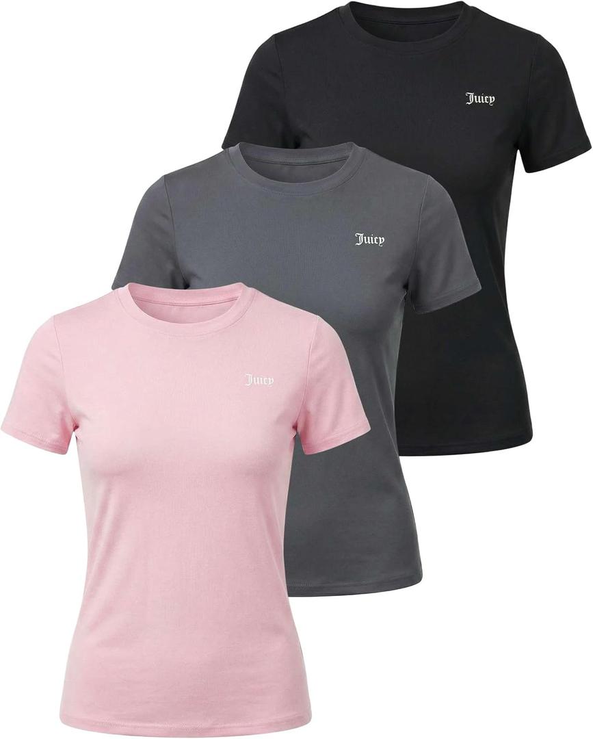 Juicy Couture Women's Short Sleeve Athletic T-Shirts – Workout Tops for Fitness, Yoga, Pilates, Gym & Activewear (L)