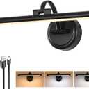 Tassuowell Rechargeable Picture Light for Wall, Cordless Art Lights Battery Operated, Dimmable Wall Light with Remote & Timer, 3 Color Modes for Paintings, Gallery, Artwork(Black, 15.7inch)