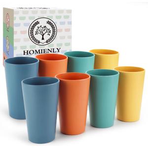 Homienly Wheat Straw Cups Plastic Cups Unbreakable Drinking Cup Reusable Dishwasher Safe Water Glasses Plastic Stackable Water Tumblers in Multi color(20 OZ 8 PCS)