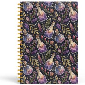 Witchy Potion Gothic Spiral Notebook,Celestial Magic Journal with Moon Spell Bottle Cover,Dark Aesthetic Spiritual Journal for Girls Teens Witches,5.5x8.3 in