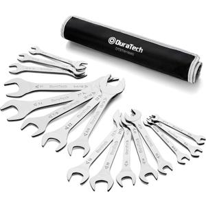 DURATECH Super-thin Open End Wrench Set, SAE(5/16" to 1-1/16") & Metric(5.5mm to 27mm), 16-Piece, Slim Spanner Wrench Set with Rolling Pouch