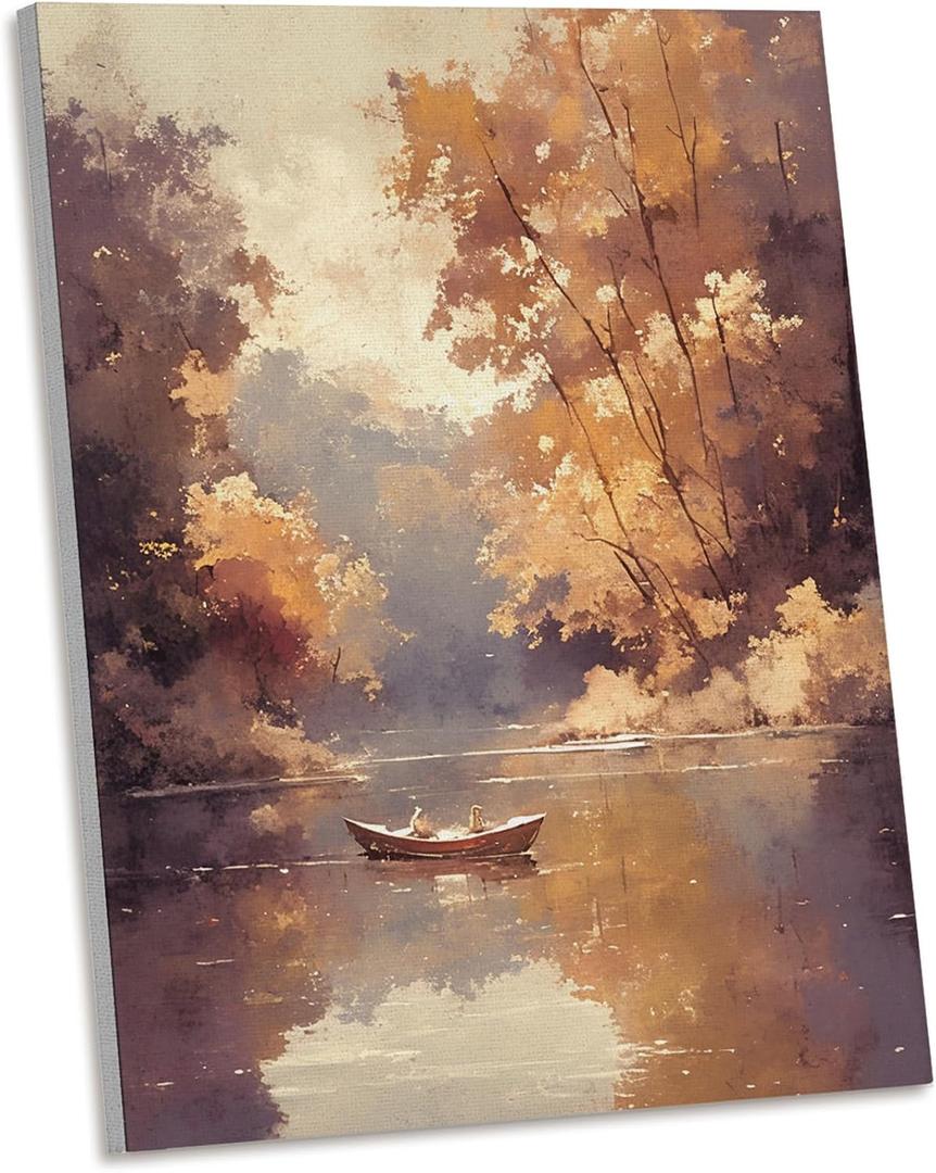 AEHIE Vintage Fall Lake Wall Art Decor, Rustic Fall Farmhouse Framed Canvas Wall Art, Autumn Forest Trees Landscape Decorations for Home Bedroom Living Room11x14