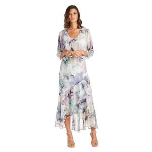 R&M Richards Women's Botanic Breeze Hi-Lo Dress Set, Blue/Lavender, Size 10