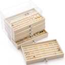 SPAKOWN Ring Box Display Holder, Clear Velvet Jewelry Storage Tray Organizer for Ring Stud Earring (Beige - 5 Drawers)