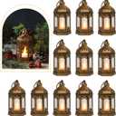 LLQ 8Pcs Mini Lantern with LED Tealight, Vintage Brown Lanterns Decorative, Hanging Candle Lanterns for Ramadan Christmas Wedding Table Centerpiece Indian Diwali Decor, Garden Fairy Party Decorations (Bronze)