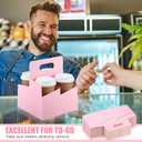 Jetec 50 Pcs 4 Cup Pink Drink Carrier with Handle, Kraft Paperboard Disposable Cup Holder, Food Delivery Accessories for Mother's Day Hot/cold Drinks, to Go Coffee Drink Holder for Flower Gifts