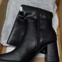 Ankis Knee High Boots for Women Squared Toe Chunky High Heel with Side Zipper Long Boots (9, Black Pu)