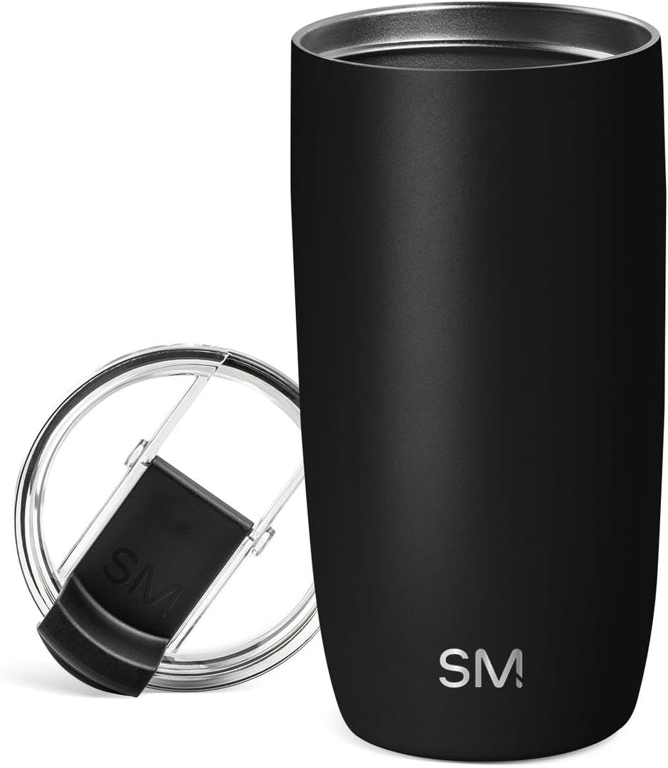 Simple Modern Travel Coffee Mug Tumbler with Flip Lid | Reusable Insulated Stainless Steel Cold Brew Iced Coffee Cup Thermos | Gifts for Women Men Him Her | Voyager Collection | 16oz | Midnight Black | with Flip Lid, Reusable, Insulated, Cold Brew, Iced Coffee Cup, Thermos