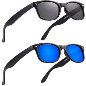 2 Pack Reader Sunglasses for Men Women Classic Rectangle Reading Glasses Outdoor Full Lenses Magnifying Eyewear UV Protection Black/Blue+1.25