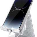 Crpich Acrylic Cell Phone Stand, Portable Phone Holder, Phone Stand for Desk, Compatible with Phone16 15 14 13 12 Pro Max Mini 11 Xr Plus SE, Switch, Android Smartphone, Pad, Tablet, Glitter Silver